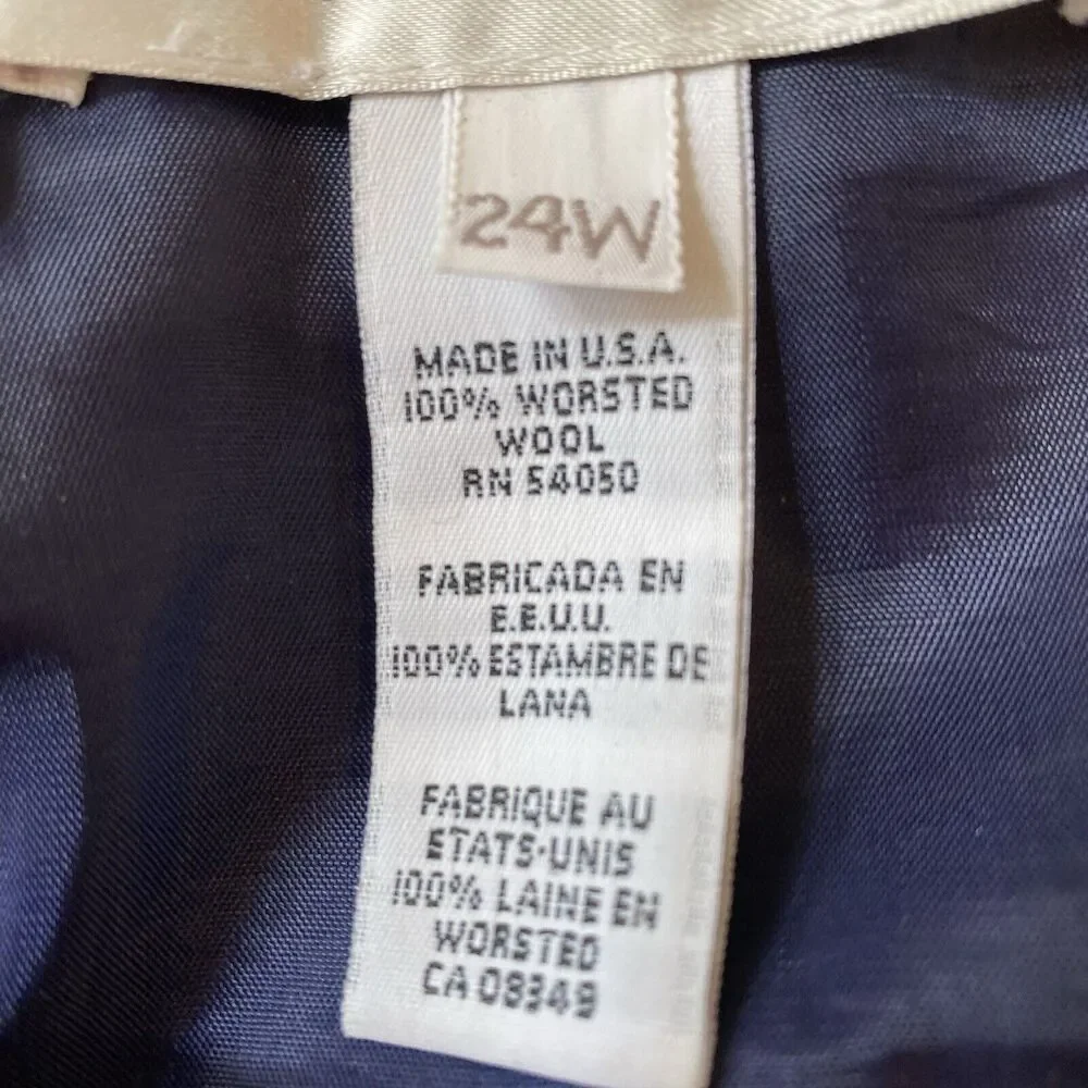 Vintage Jones New York Pencil Skirt 24W Navy Blue Wool Pleated Lined‎ Zipper
